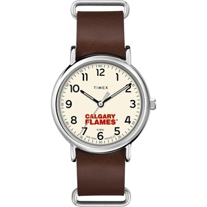 Timex Tribute Men’s NHL Weekender 40mm Quartz Leather Strap(Calgary Flames)
