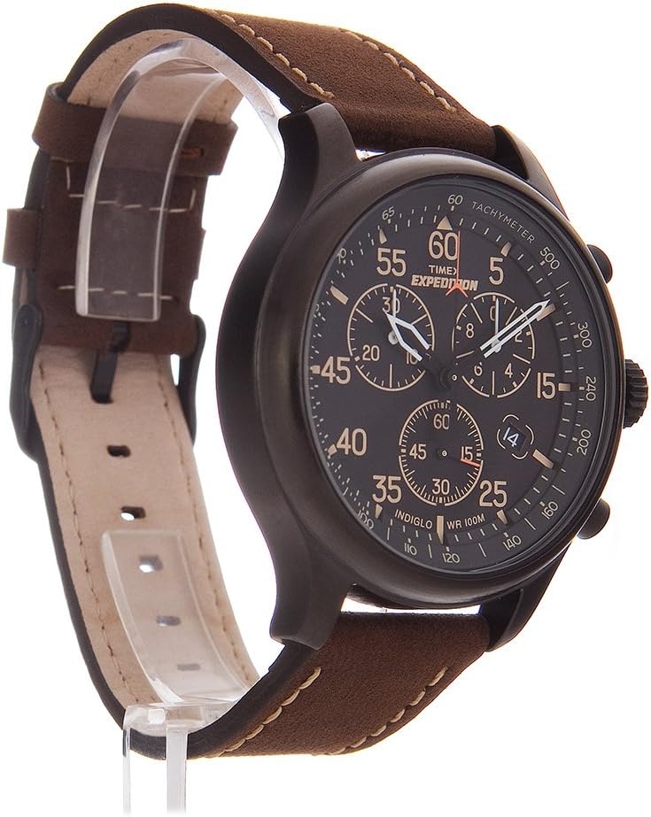 image:imageTimex Expedition Field Chronograph 43mm Mens Analog Watch INDIGLO Backlight Durable Comfortable Adjustable Strap Rugged Outdoor Watch 100M Water ResistanceBlackBlackBrown