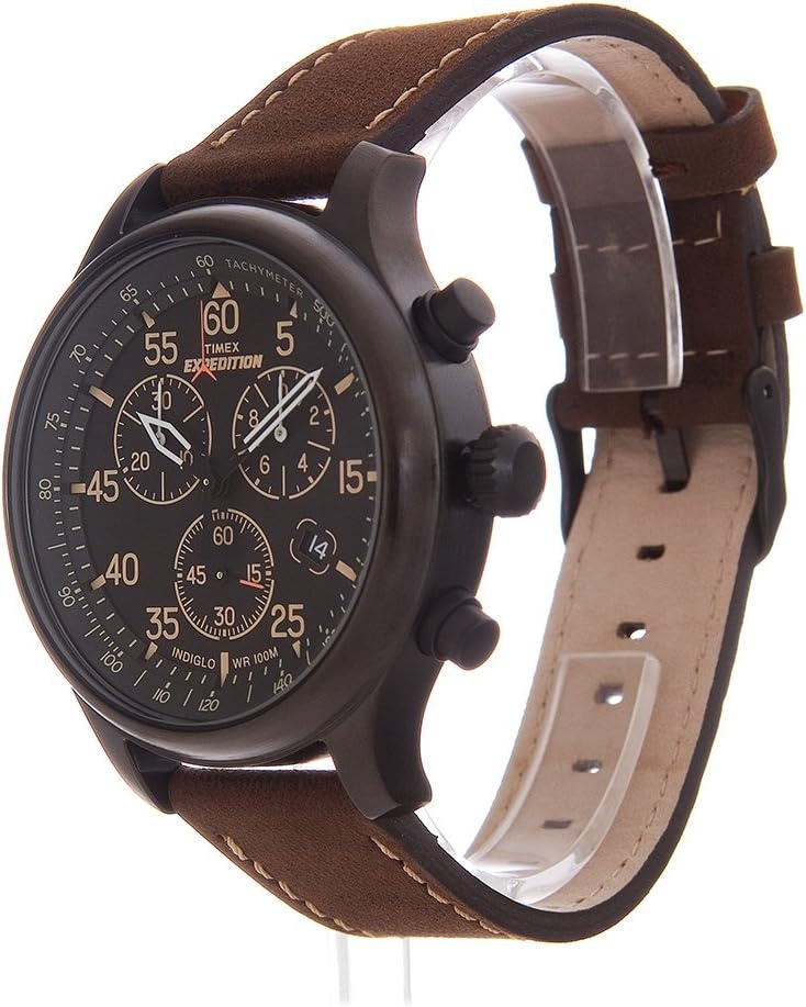 image:imageTimex Expedition Field Chronograph 43mm Mens Analog Watch INDIGLO Backlight Durable Comfortable Adjustable Strap Rugged Outdoor Watch 100M Water ResistanceBlackBlackBrown