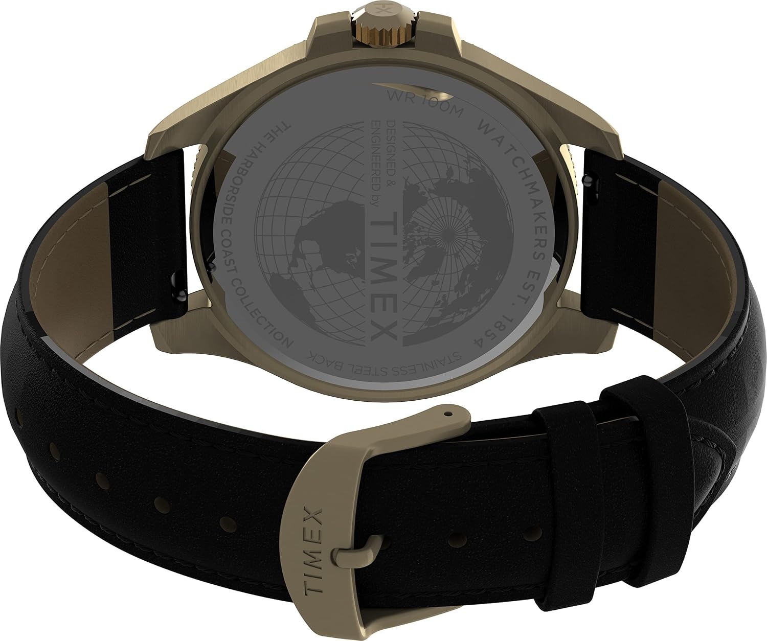 image:imageTimex Mens Harborside Coast 43mm Watch with SilverTone Case amp Stainless Steel BraceletBlackBlackGoldTone