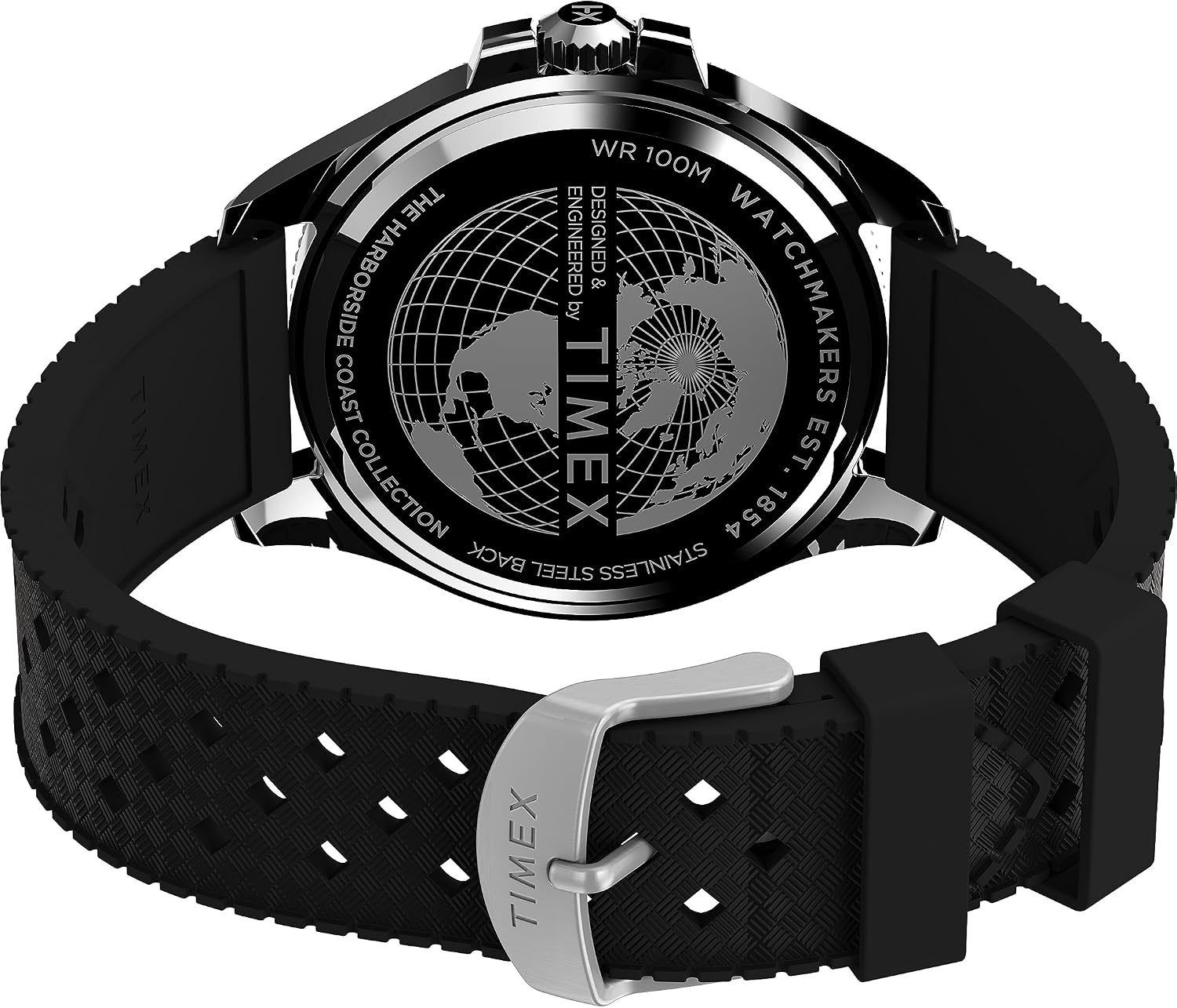 image:imageTimex Mens Harborside Coast 43mm Watch with SilverTone Case amp Stainless Steel BraceletBlackGreenSilverTone