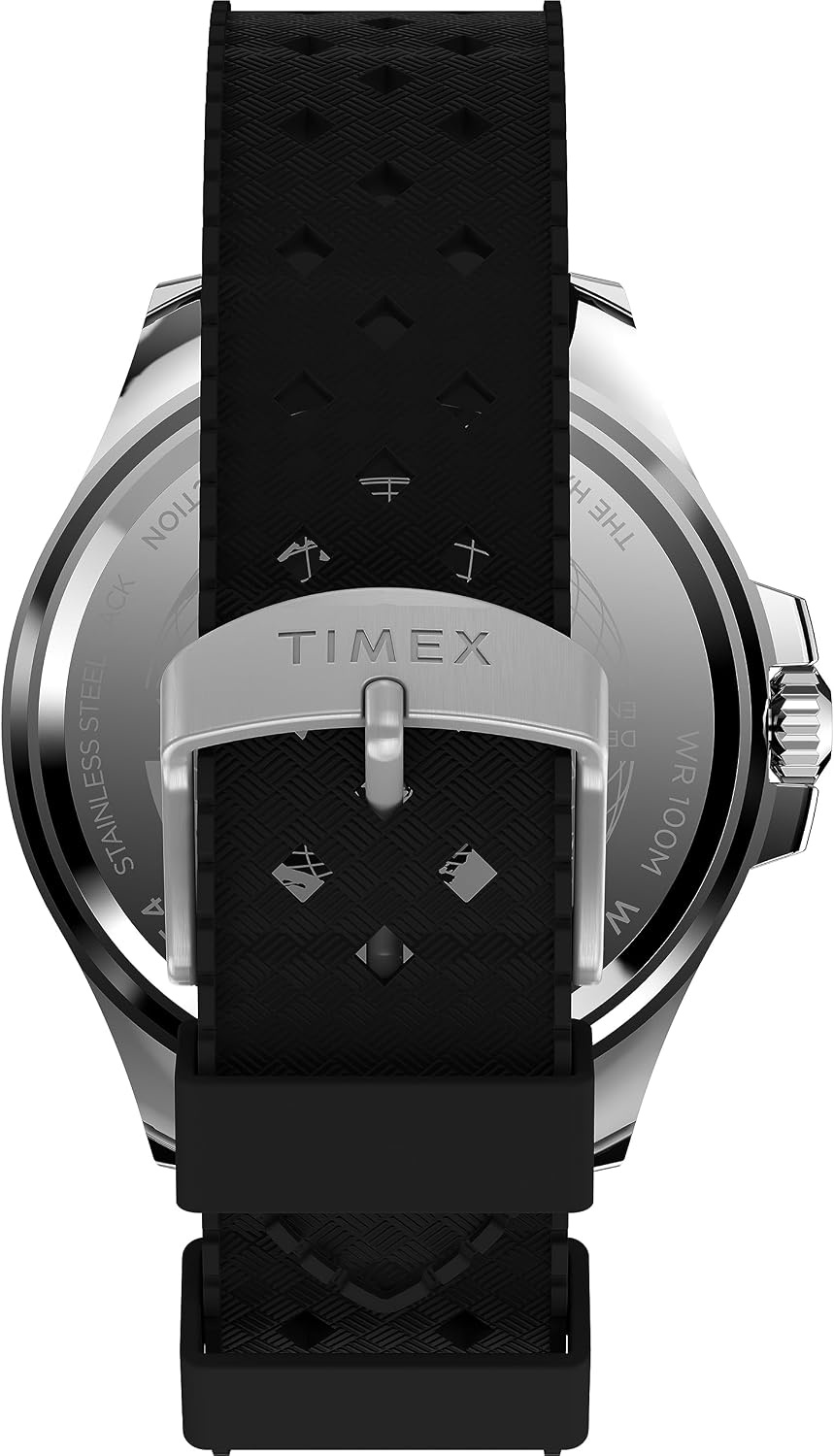 image:imageTimex Mens Harborside Coast 43mm Watch with SilverTone Case amp Stainless Steel BraceletBlackGreenSilverTone