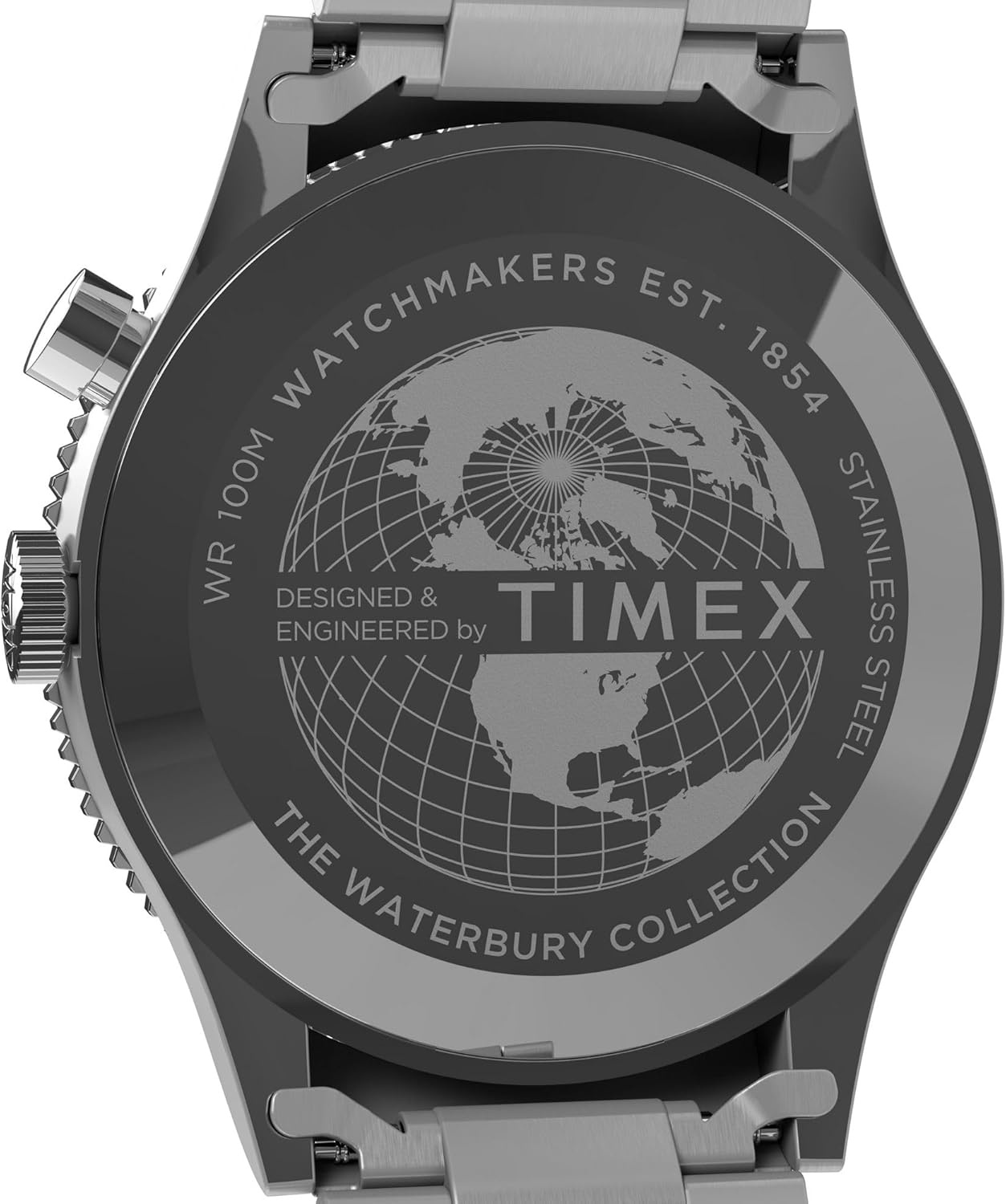 image:imageTimex Mens Waterbury Traditional GMT 39mm Watch Stainless Steel Bracelet Black Dial Stainless Steel Case