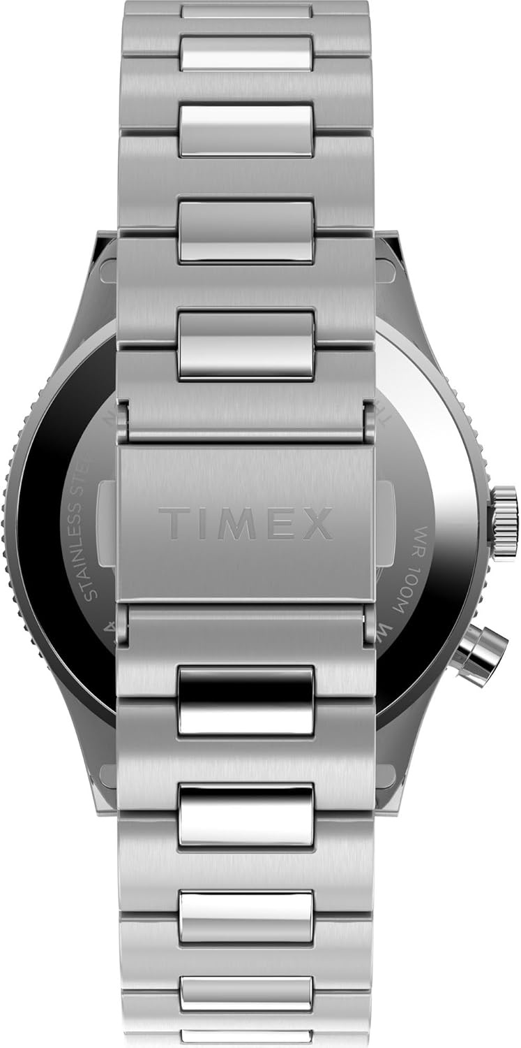 image:imageTimex Mens Waterbury Traditional GMT 39mm Watch Stainless Steel Bracelet Black Dial Stainless Steel Case