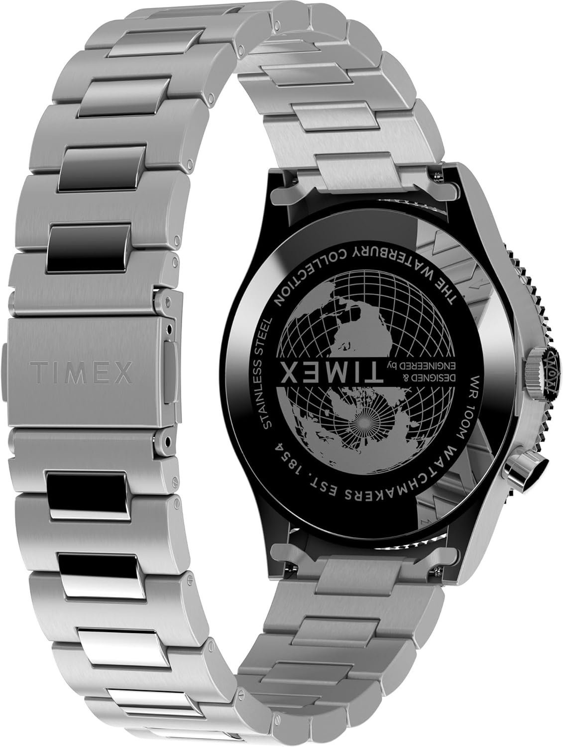 image:imageTimex Mens Waterbury Traditional GMT 39mm Watch Stainless Steel Bracelet Black Dial Stainless Steel Case