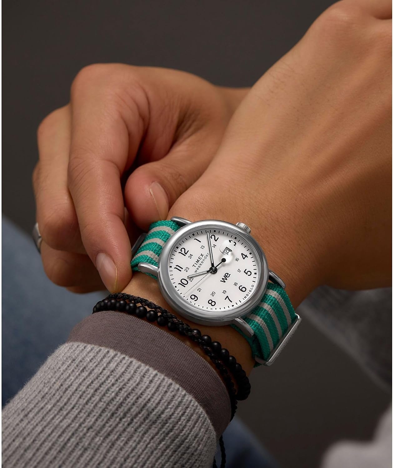 image:imageTimex Mens Weekender 40mm WatchGreenSilverToneWhite