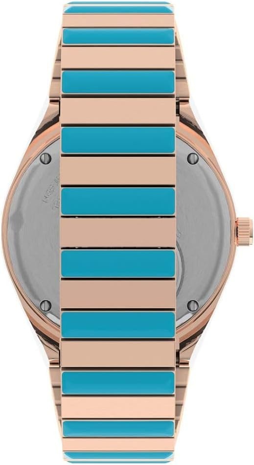 image:imageTimex Q Malibu Womens 36mm Watch GoldTone Case Black Dial with Orange amp GoldTone Stainless Steel Expansion BandRose GoldBluePink