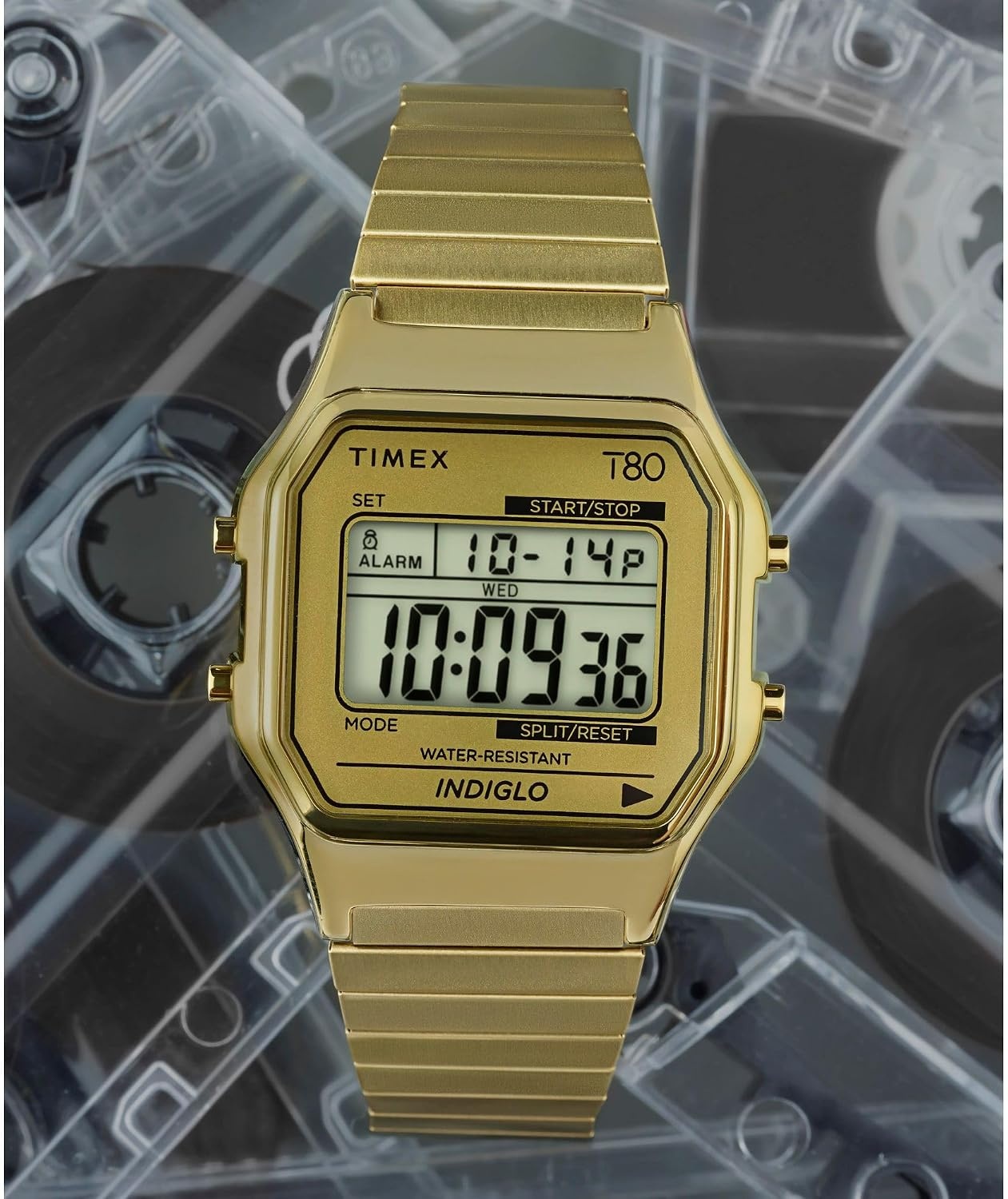 image:imageTimex T80 34mm Watch with Stainless Steel BraceletGoldToneGoldToneDigital