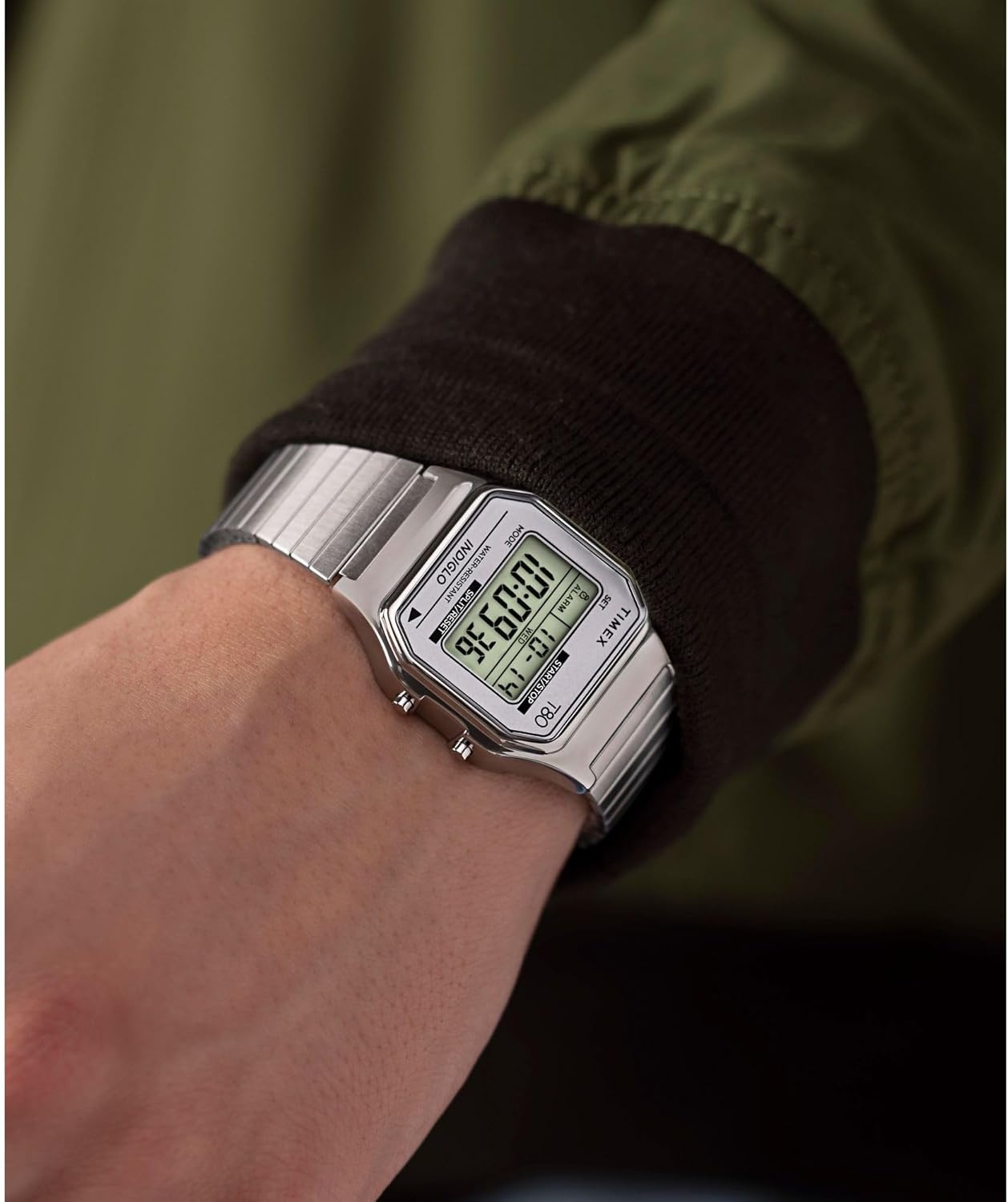 image:imageTimex T80 34mm Watch with Stainless Steel BraceletStainless SteelSilverToneDigital