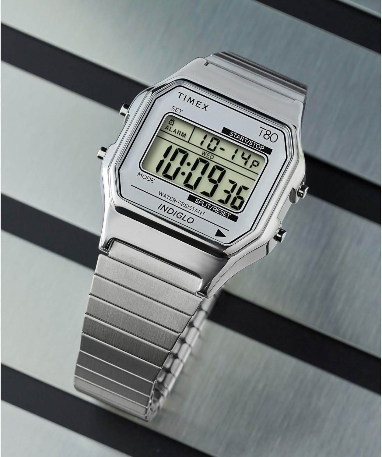 image:imageTimex T80 34mm Watch with Stainless Steel BraceletStainless SteelSilverToneDigital