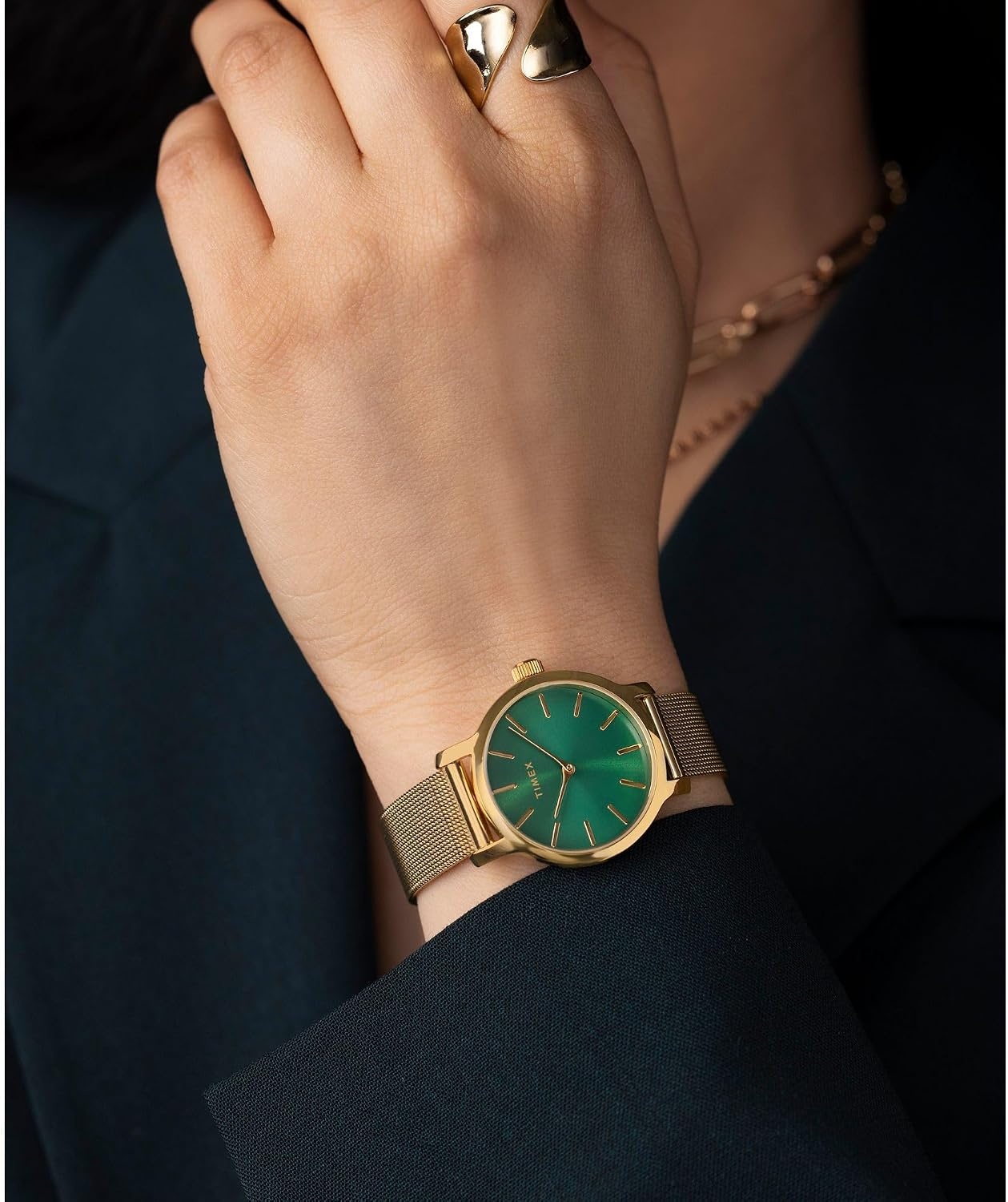 image:imageTimex Transcend 34mm Womens Analog Watch Stylish Modern DesignGoldToneGoldToneGreen