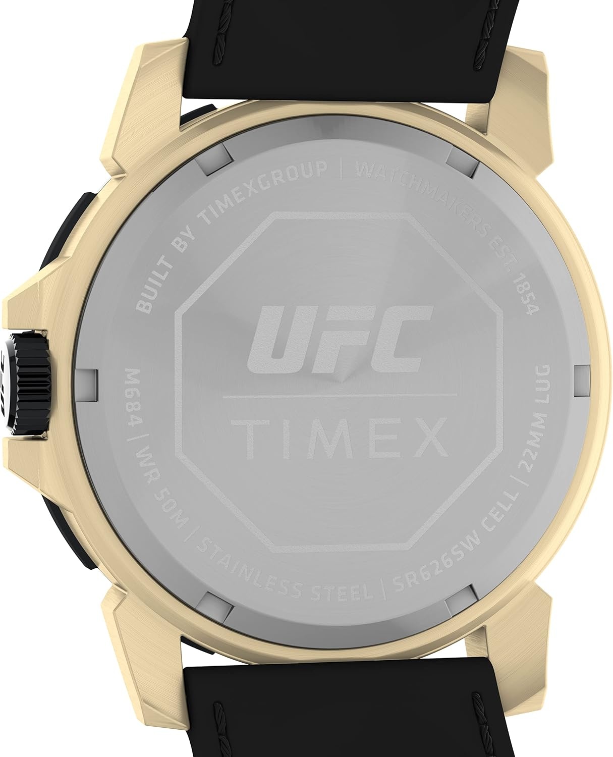 image:imageTimex UFC Mens Champ 42mm Watch Black Strap Black Dial GoldTone Case