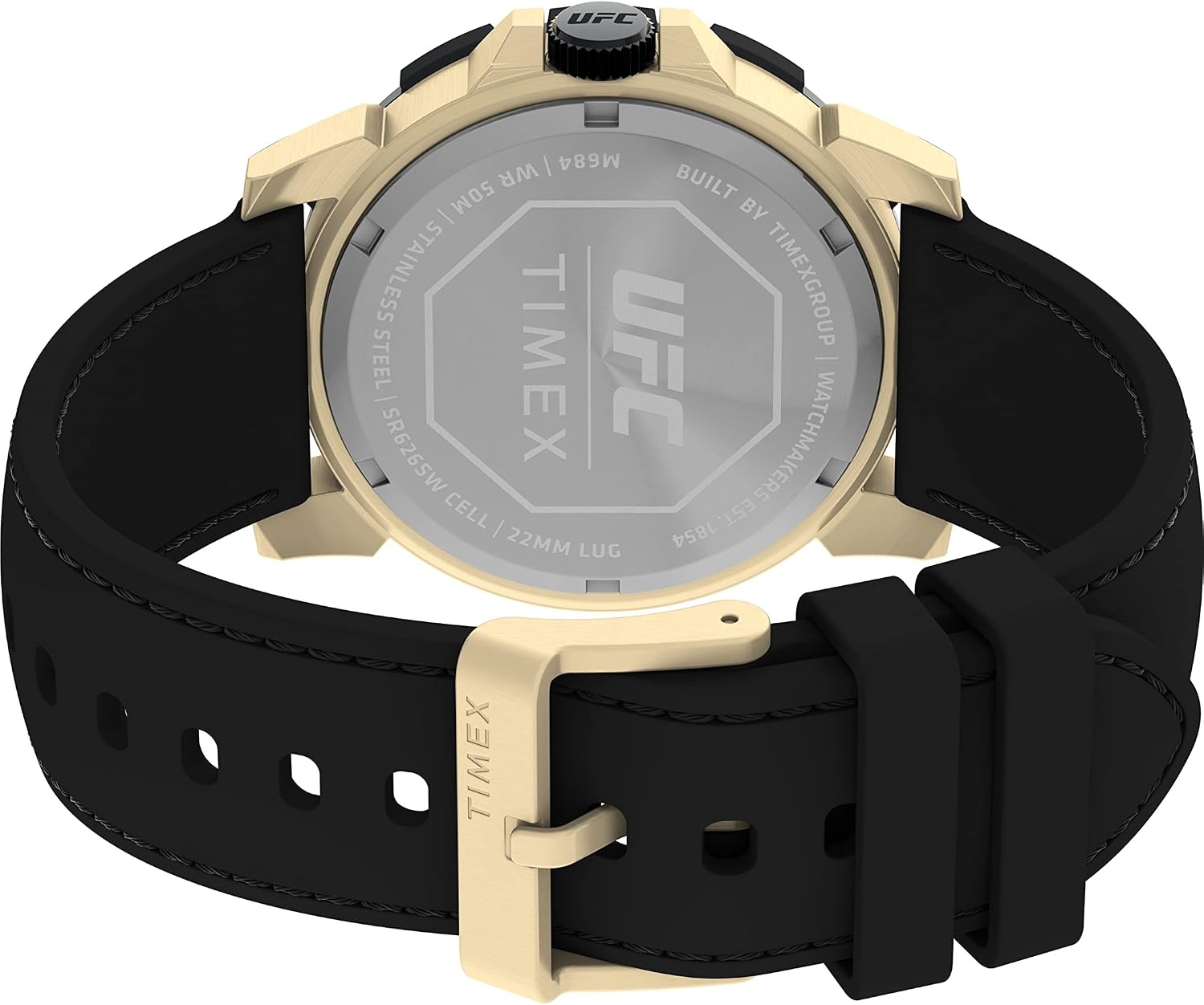 image:imageTimex UFC Mens Champ 42mm Watch Black Strap Black Dial GoldTone Case