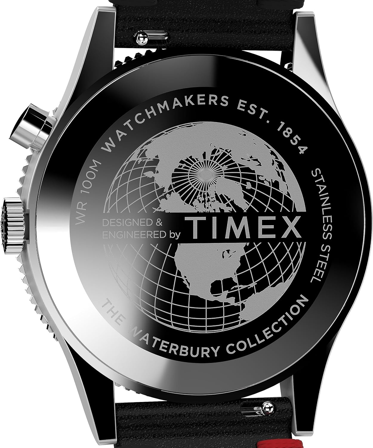 image:imageTimex Waterbury 39mm Mens Analog Watch Durable Stainless Steel Case Day and Date Window Durable Design 100M Water ResistanceBlackStainless SteelBlackRed