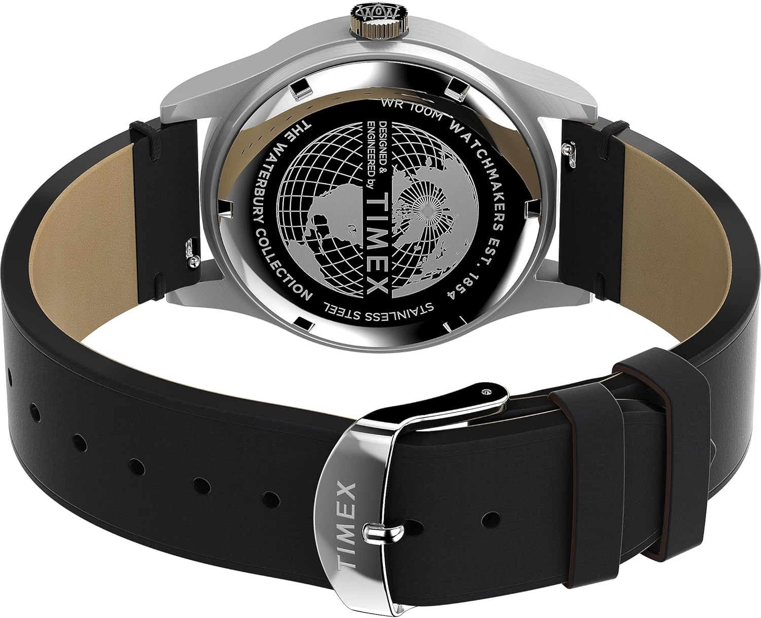 image:imageTimex Waterbury 39mm Mens Analog Watch Durable Stainless Steel Case Day and Date Window Durable Design 100M Water ResistanceBlackStainless SteelBlack