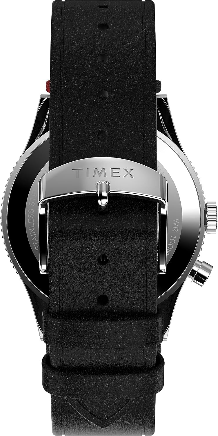 image:imageTimex Waterbury 39mm Mens Analog Watch Durable Stainless Steel Case Day and Date Window Durable Design 100M Water ResistanceBlackStainless SteelBlackRed