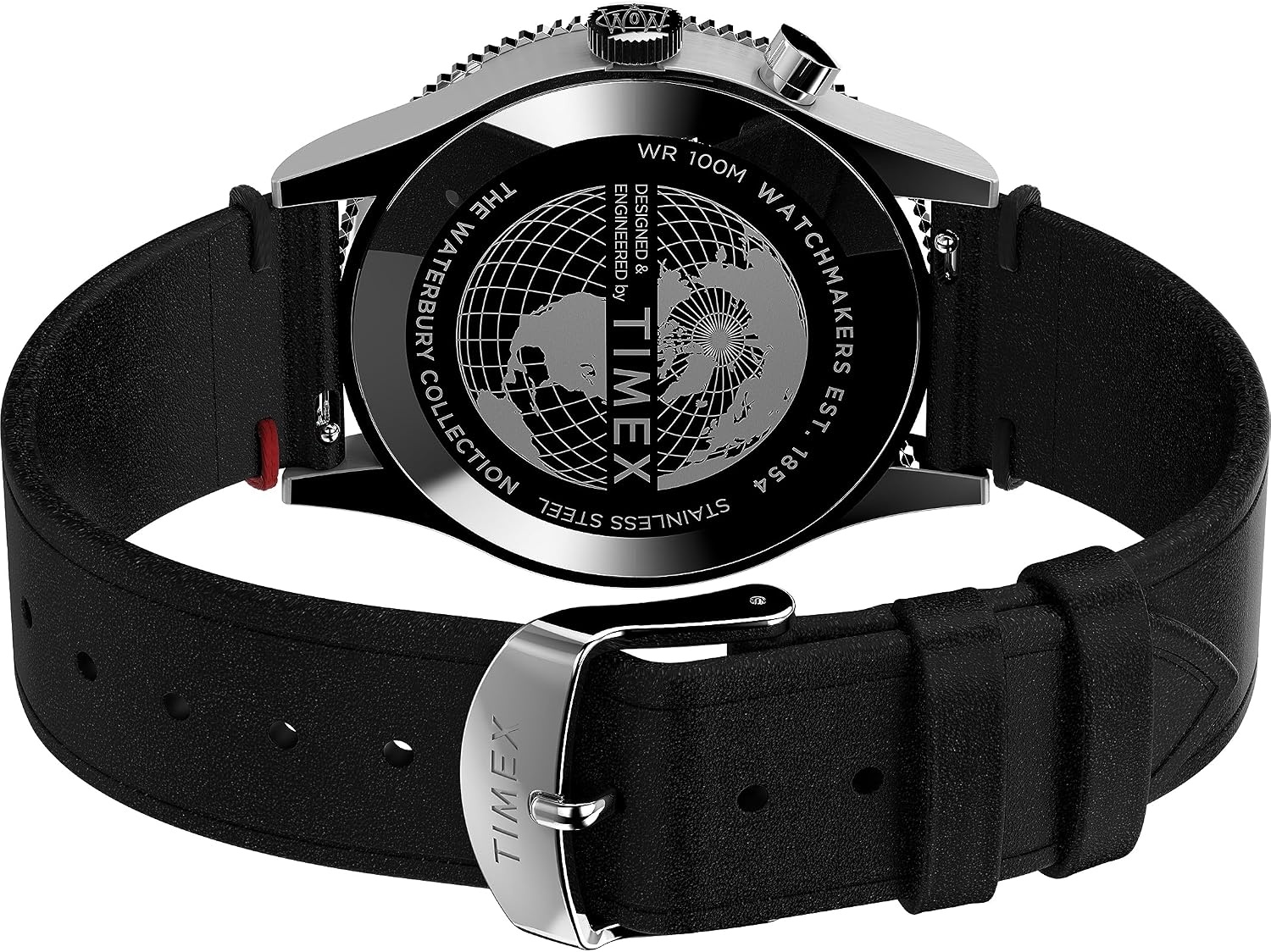 image:imageTimex Waterbury 39mm Mens Analog Watch Durable Stainless Steel Case Day and Date Window Durable Design 100M Water ResistanceBlackStainless SteelBlackRed