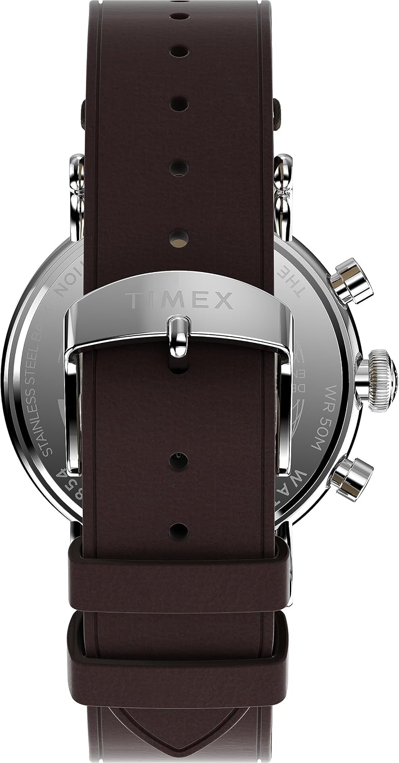 image:imageTimex Waterbury 39mm Mens Analog Watch Durable Stainless Steel Case Day and Date Window Durable Design 100M Water ResistanceBrownSilverToneSilverTone