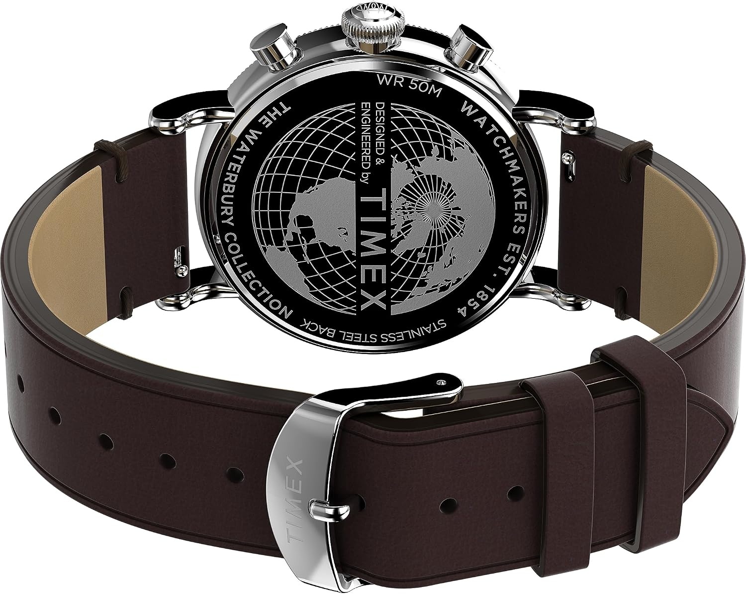 image:imageTimex Waterbury 39mm Mens Analog Watch Durable Stainless Steel Case Day and Date Window Durable Design 100M Water ResistanceBrownSilverToneSilverTone