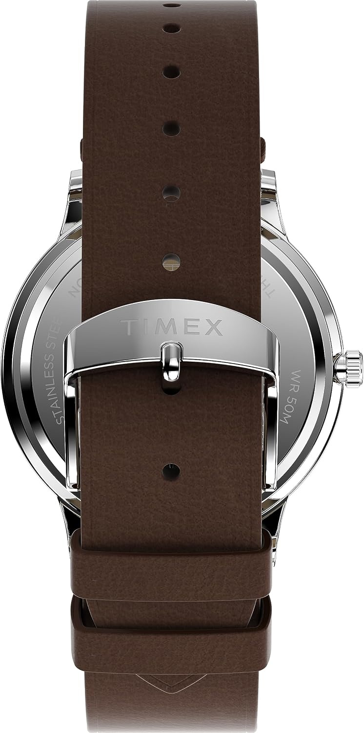 image:imageTimex Waterbury 39mm Mens Analog Watch Durable Stainless Steel Case Day and Date Window Durable Design 100M Water ResistanceBrownStainless SteelBlue