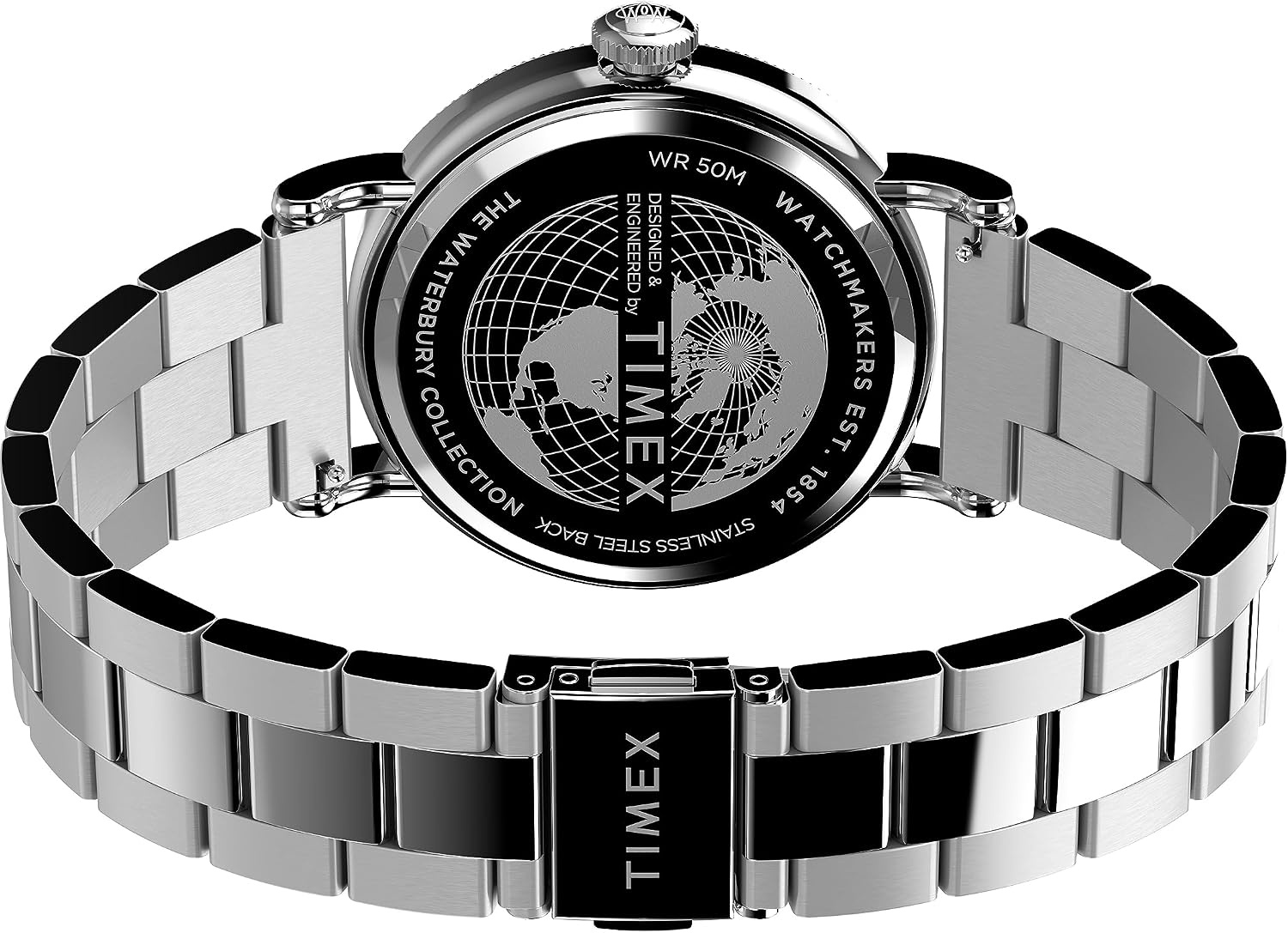 image:imageTimex Waterbury 39mm Mens Analog Watch Durable Stainless Steel Case Day and Date Window Durable Design 100M Water ResistanceStainless SteelSilverToneBlue