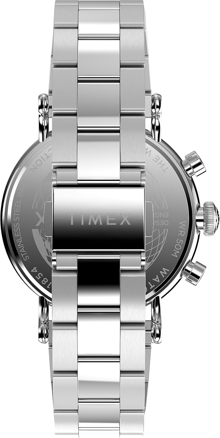 image:imageTimex Waterbury 39mm Mens Analog Watch Durable Stainless Steel Case Day and Date Window Durable Design 100M Water ResistanceStainless SteelSilverToneSilverTone