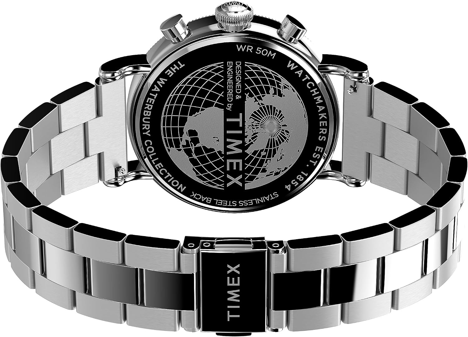 image:imageTimex Waterbury 39mm Mens Analog Watch Durable Stainless Steel Case Day and Date Window Durable Design 100M Water ResistanceStainless SteelSilverToneSilverTone