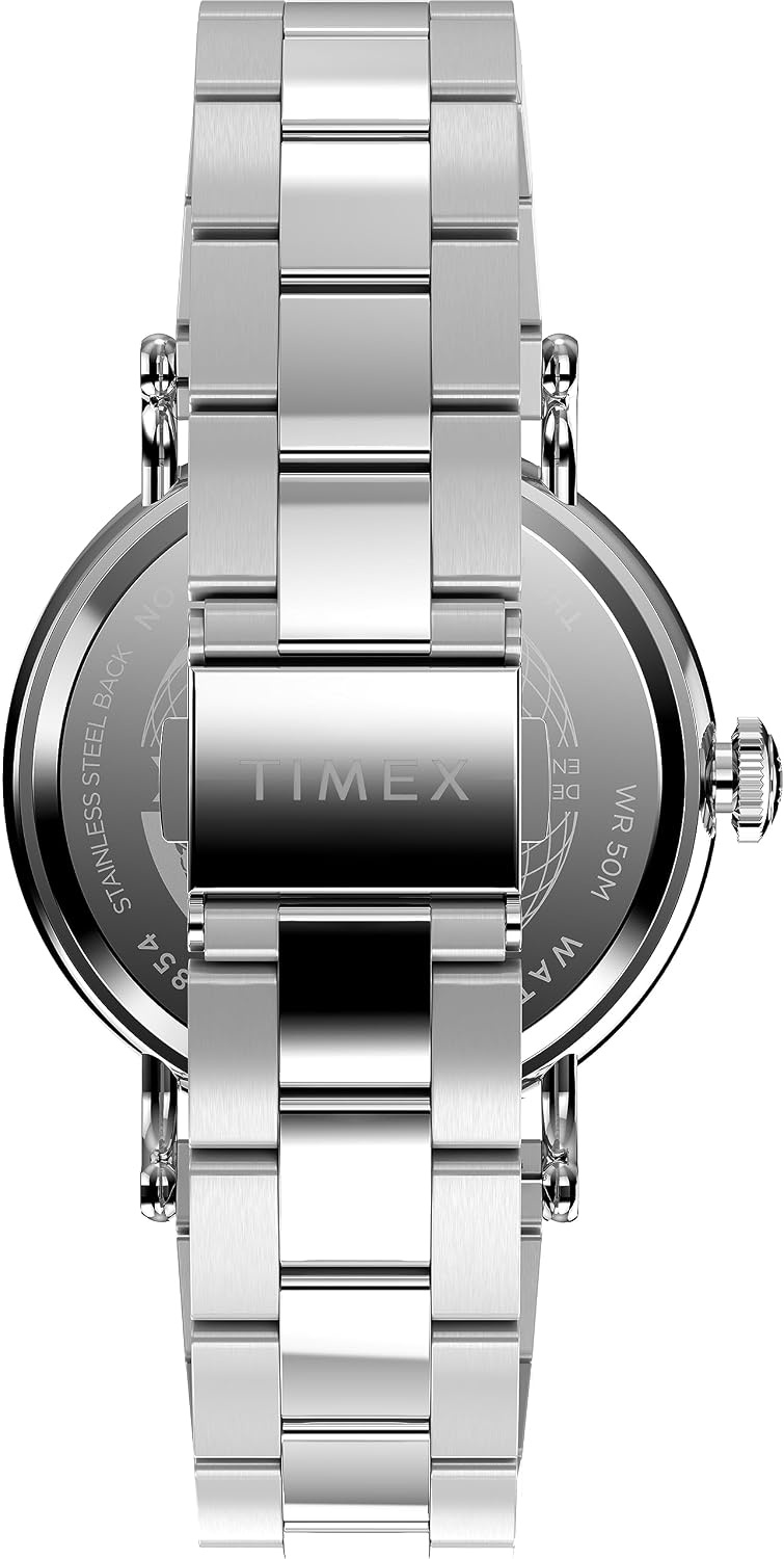 image:imageTimex Waterbury 39mm Mens Analog Watch Durable Stainless Steel Case Day and Date Window Durable Design 100M Water ResistanceStainless SteelSilverToneBlue