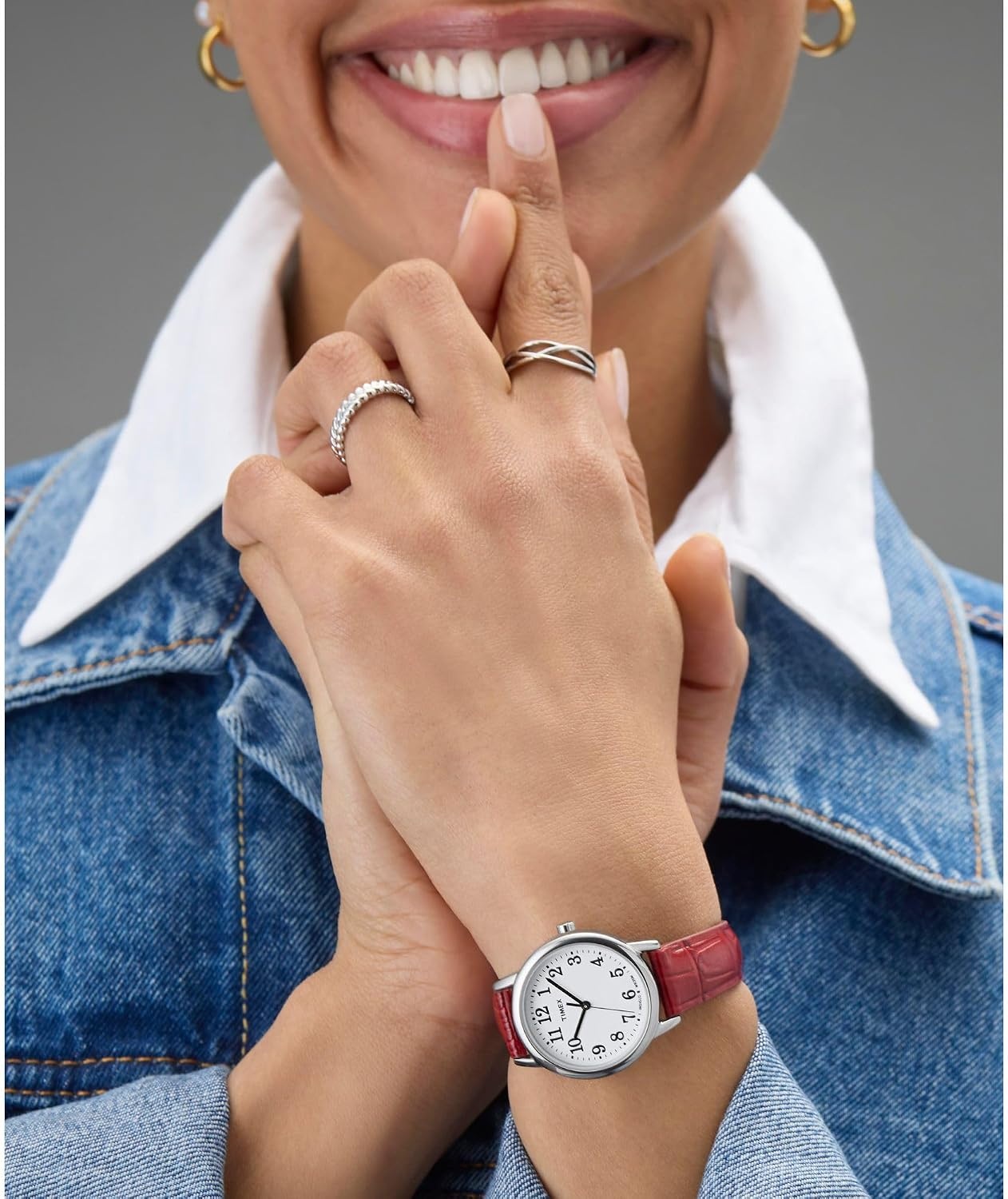 image:imageTimex Womens Easy Reader WatchRedSilverToneWhite30mm