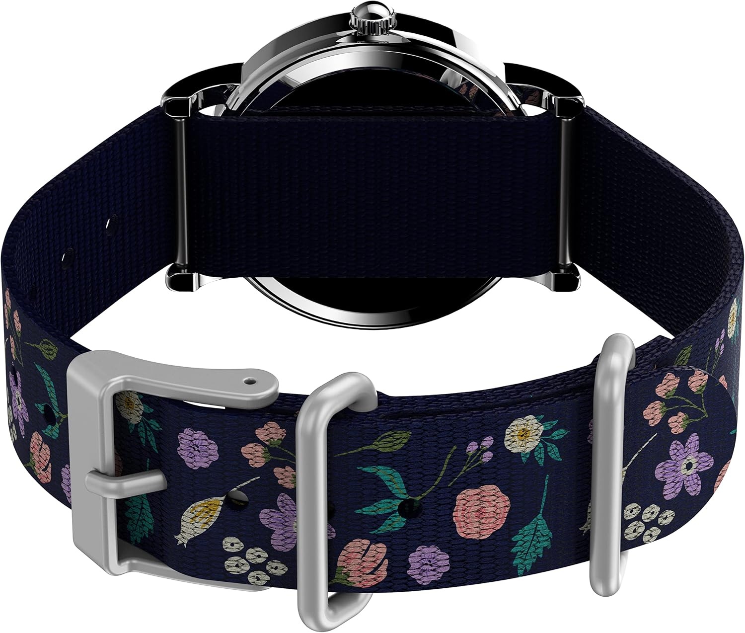 image:imageTimex Womens Watch Peanuts Weekender Casual Ladies Wristwatch Featuring Snoopy and Woodstock in a Floral Motif SilverTone Case with Blue Fabric Strap 31mm