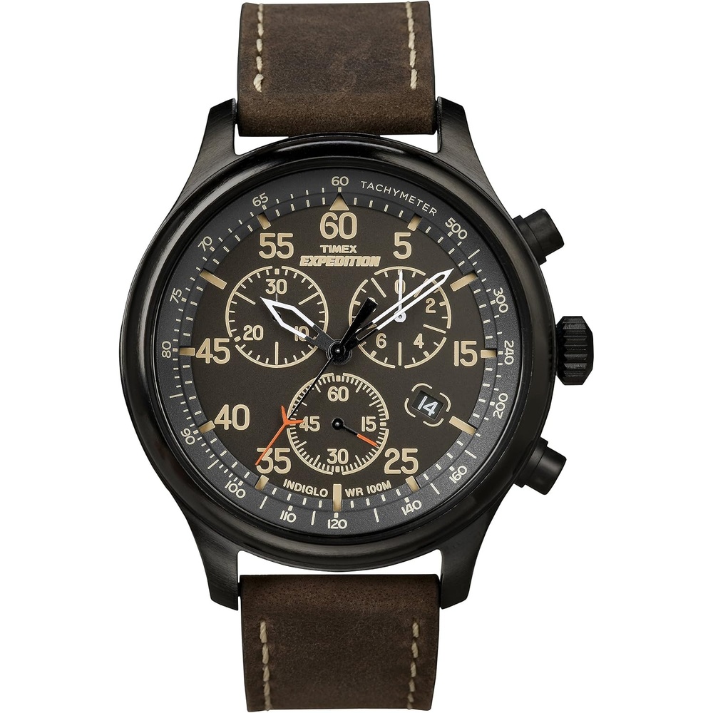 image:imageTimex Expedition Field Chronograph 43mm Mens Analog Watch INDIGLO Backlight Durable Comfortable Adjustable Strap Rugged Outdoor Watch 100M Water ResistanceBlackBlackBrown
