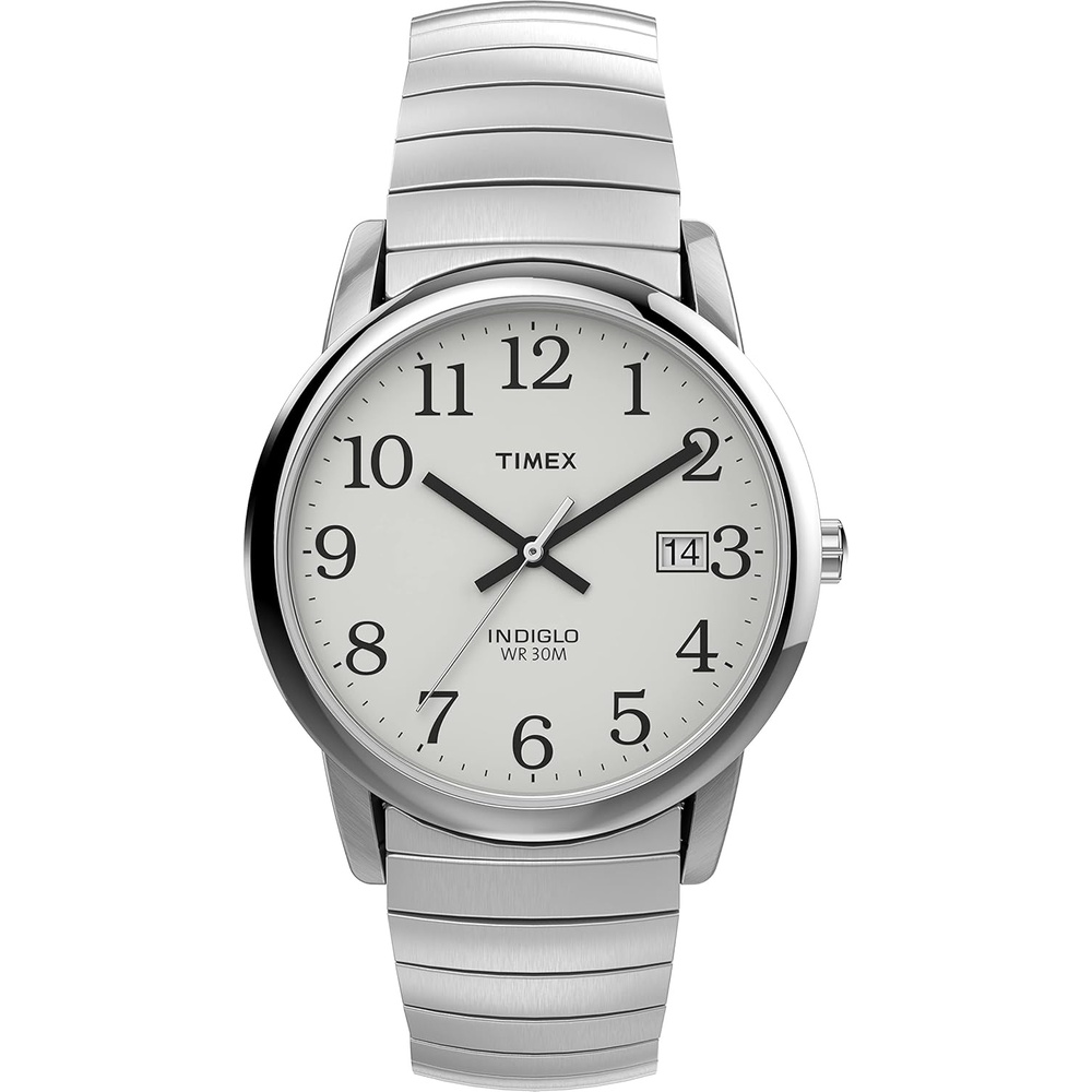 image:imageTimex Mens Easy Reader WatchStainless SteelSilverToneWhiteD35mm