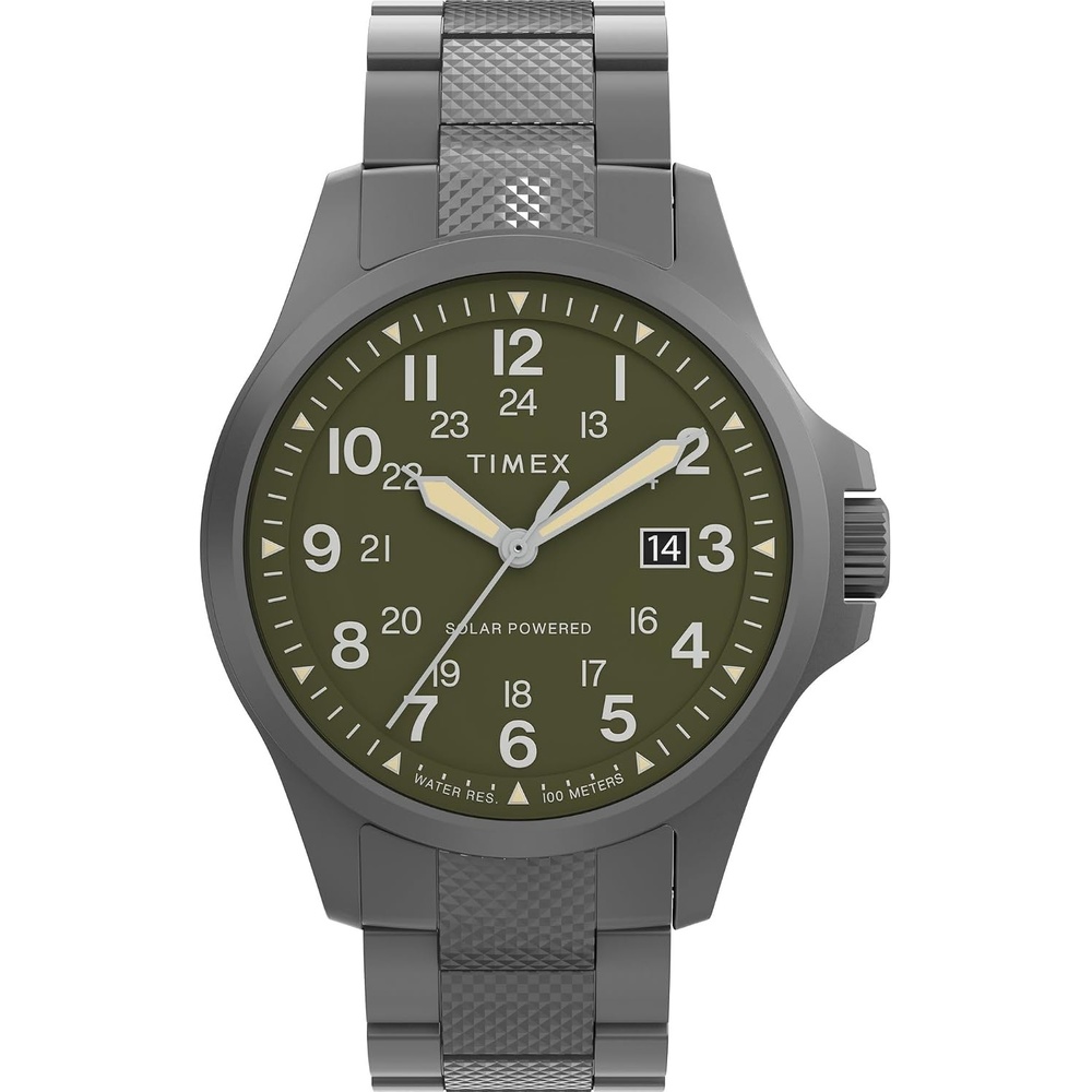 image:imageTimex Mens Expedition Field Solar 41mm Watch Gunmetal Bracelet Green Dial Gunmetal Case