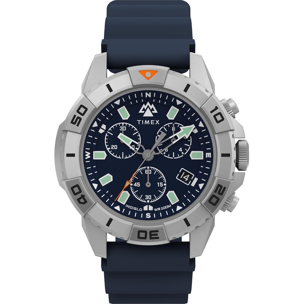 image:imageTimex Mens Expedition North Ridge 42mm Watch  Black Strap Green Dial SilverTone CaseBlueIP SteelBlue