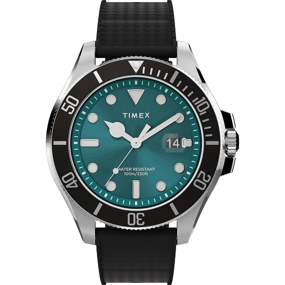 image:imageTimex Mens Harborside Coast 43mm Watch with SilverTone Case amp Stainless Steel BraceletBlackGreenSilverTone