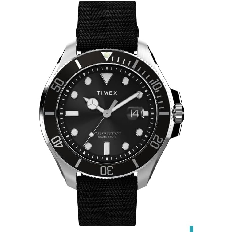 image:imageTimex Mens Harborside Coast 43mm Watch with SilverTone Case amp Stainless Steel BraceletBlackIP SteelBlack