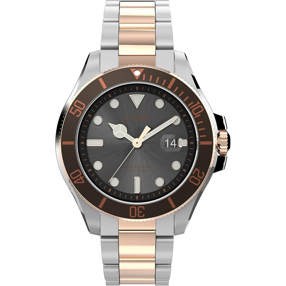 image:imageTimex Mens Harborside Coast 43mm Watch with SilverTone Case amp Stainless Steel BraceletTwoToneBlackTwoTone