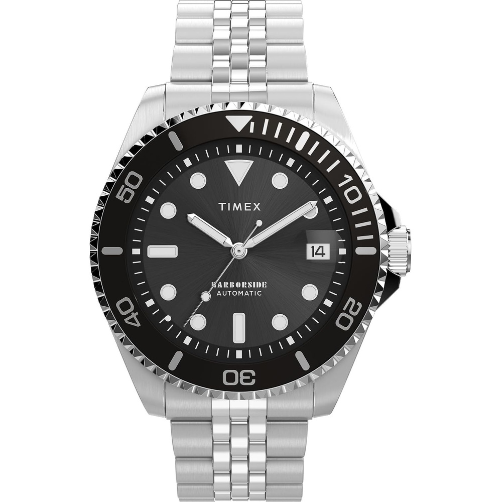 image:imageTimex Mens Harborside Coast Automatic 40mm WatchSilverToneSilverToneBlack