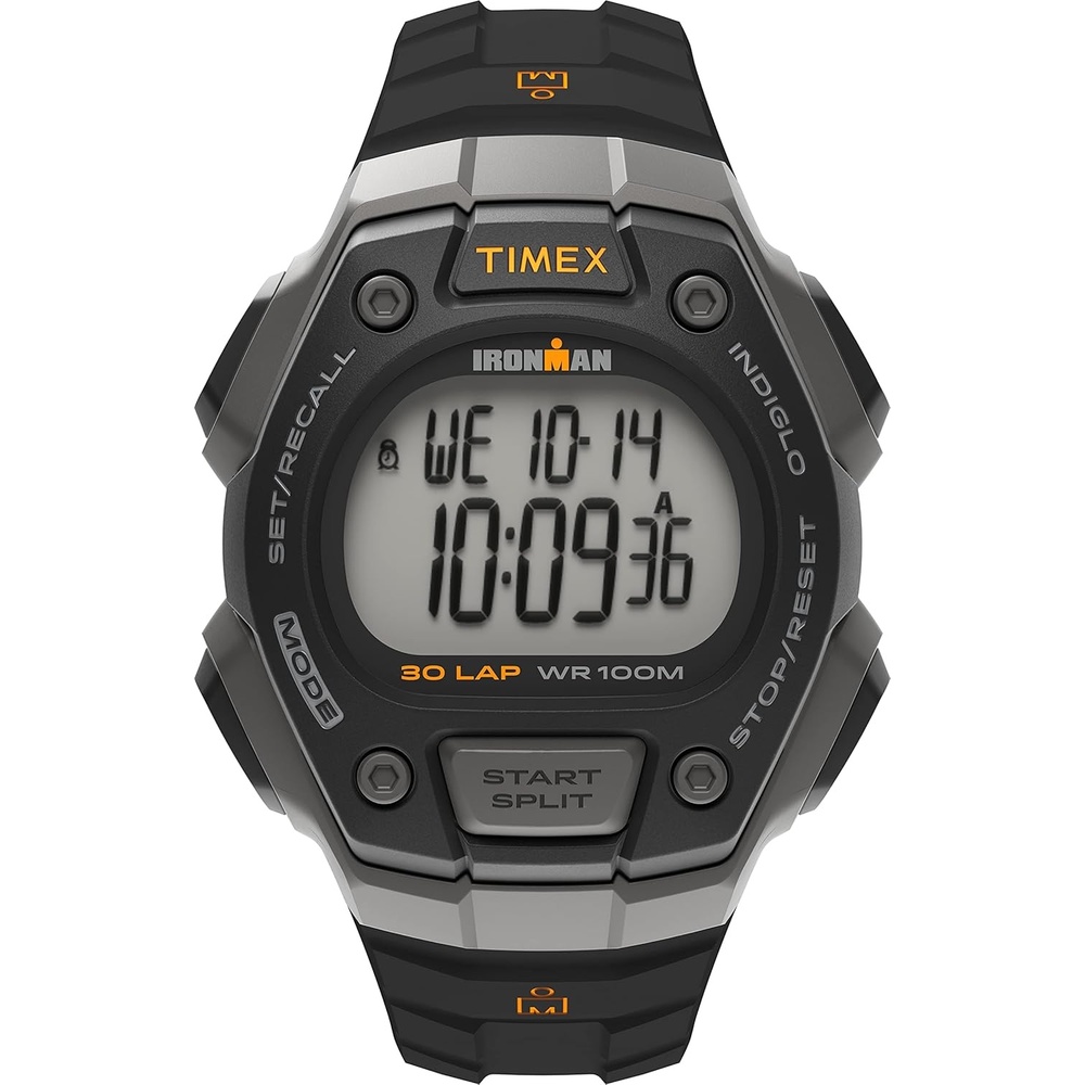 image:imageTimex Mens Ironman Triathlon Classic 30 38mm WatchBlackDigital GraySilverToneOrange