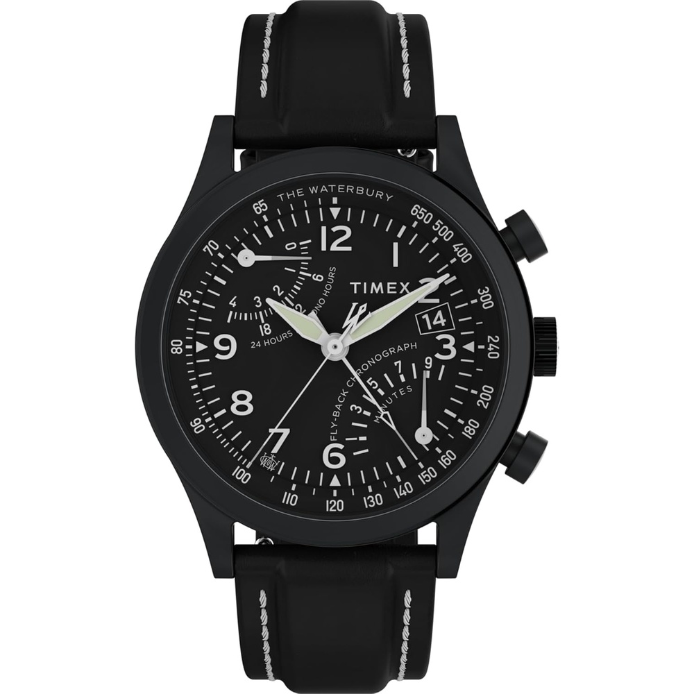 image:imageTimex Mens Waterbury Chronograph 42mm Watch Stainless Steel Bracelet Black Dial Stainless Steel CaseBlackBlackBlack