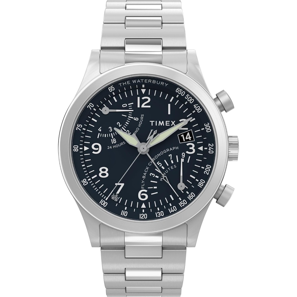 image:imageTimex Mens Waterbury Chronograph 42mm Watch Stainless Steel Bracelet Black Dial Stainless Steel CaseStainless Steel