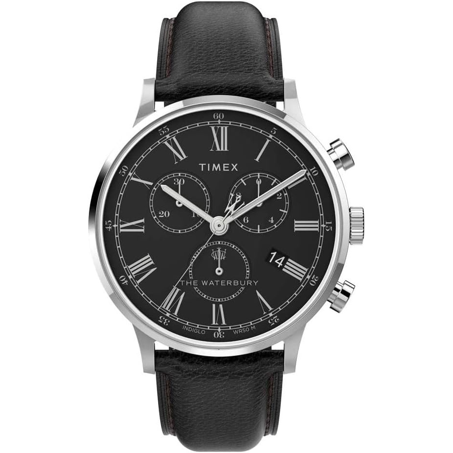image:imageTimex Mens Waterbury Classic 40mm WatchBlackBlackStainless SteelChrono
