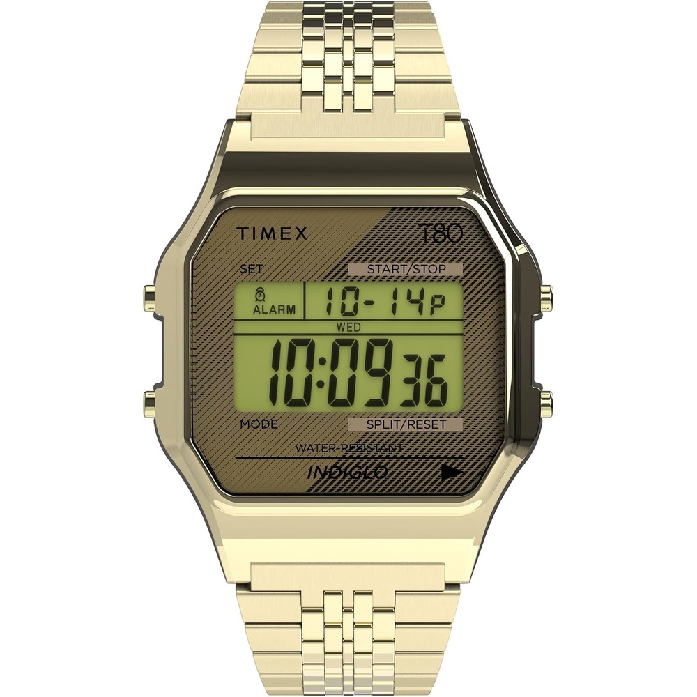 image:imageTimex T80 34mm Watch with Stainless Steel BraceletGoldToneDigital GrayGoldTone