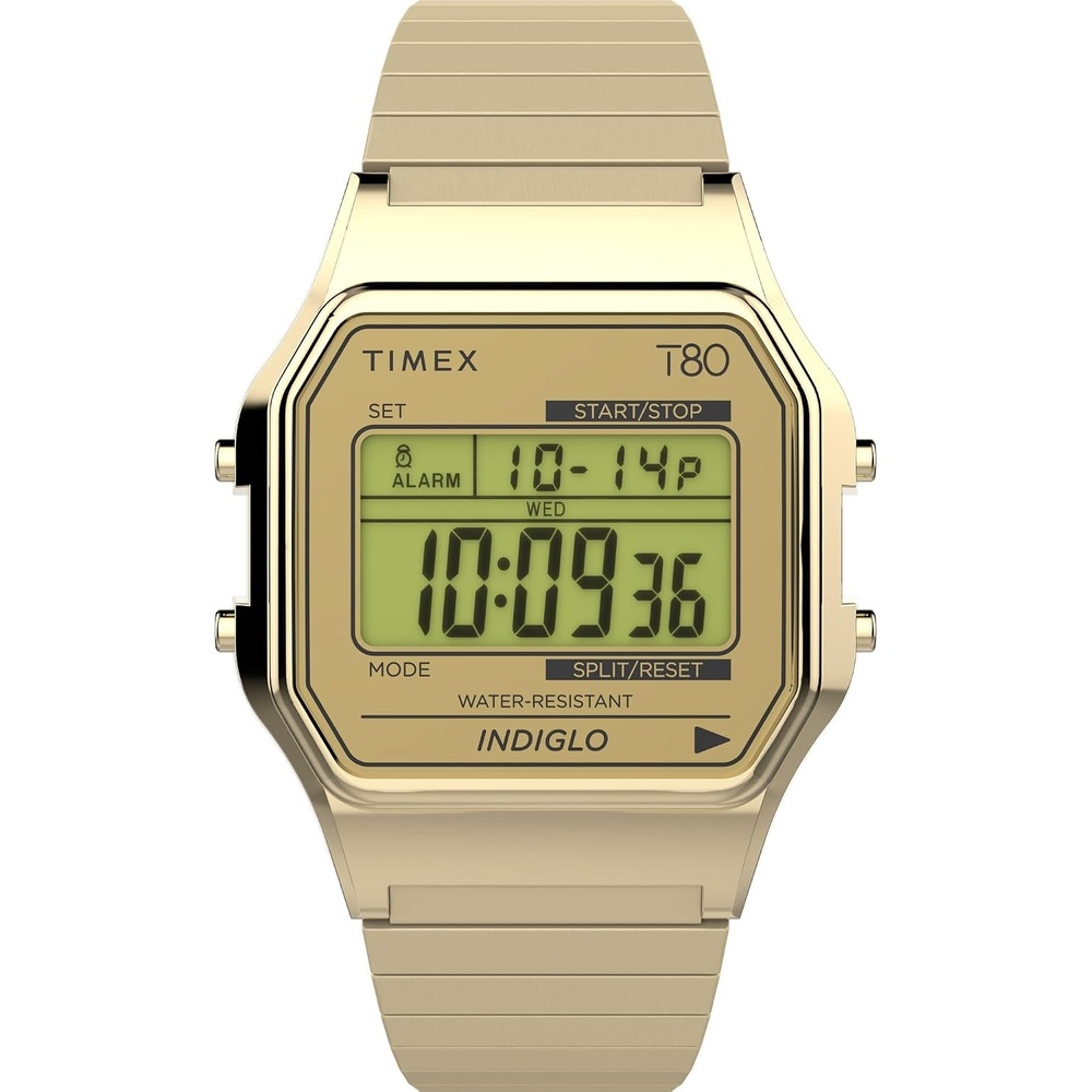 image:imageTimex T80 34mm Watch with Stainless Steel BraceletGoldToneGoldToneDigital