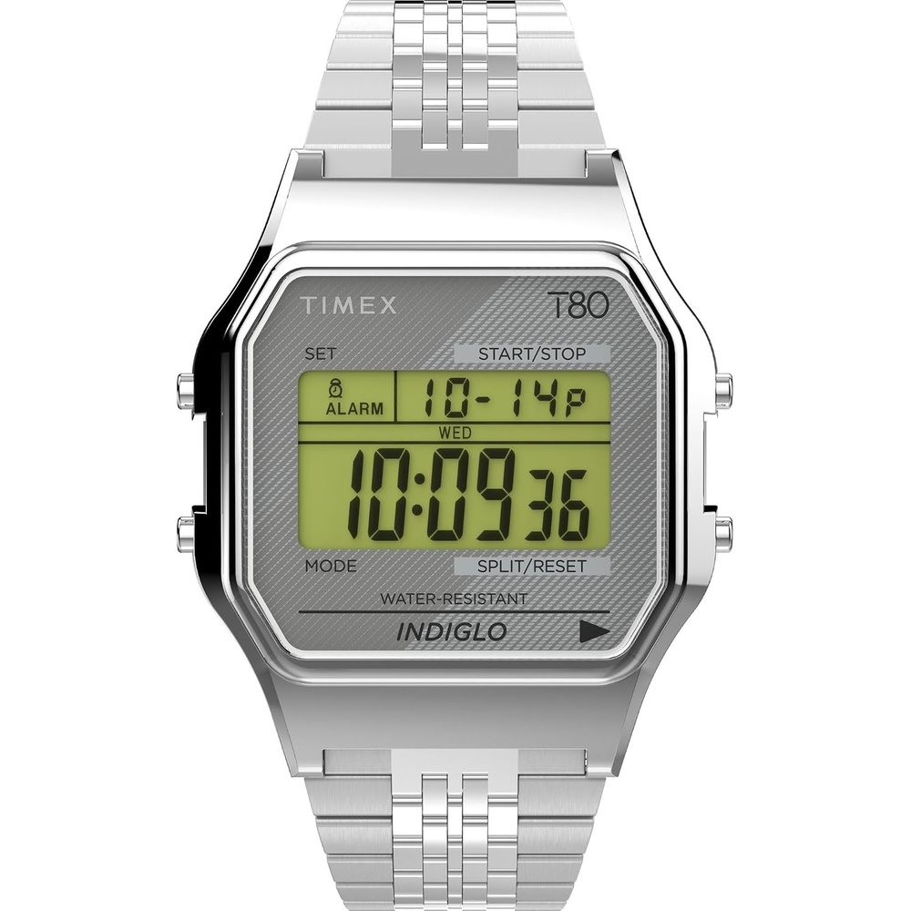 image:imageTimex T80 34mm Watch with Stainless Steel BraceletStainless SteelDigital GraySilverTone
