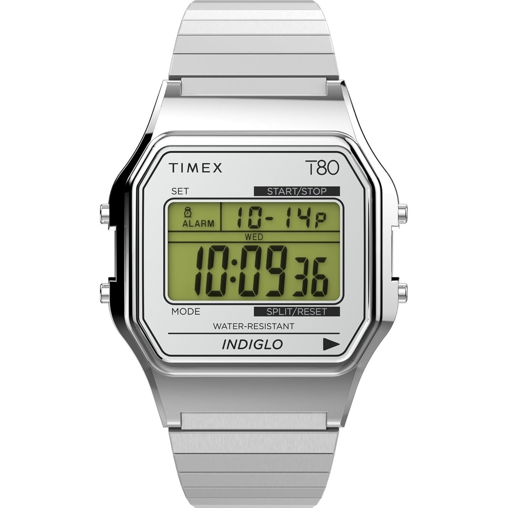 image:imageTimex T80 34mm Watch with Stainless Steel BraceletStainless SteelSilverToneDigital