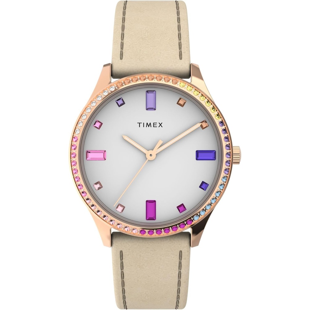 image:imageTimex Transcend 34mm Womens Analog Watch Stylish Modern DesignTanRose GoldToneWhite