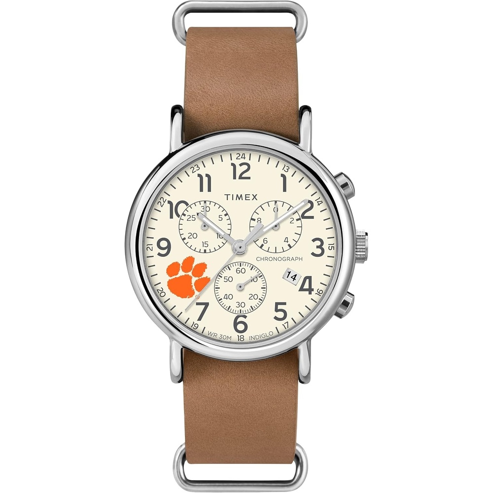 image:imageTimex Tribute Mens Collegiate Weekender Chrono 40mm Quartz Leather StrapClemson Tigers