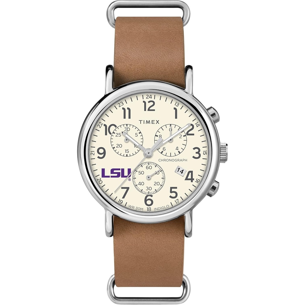 image:imageTimex Tribute Mens Collegiate Weekender Chrono 40mm Quartz Leather StrapLSU Tigers