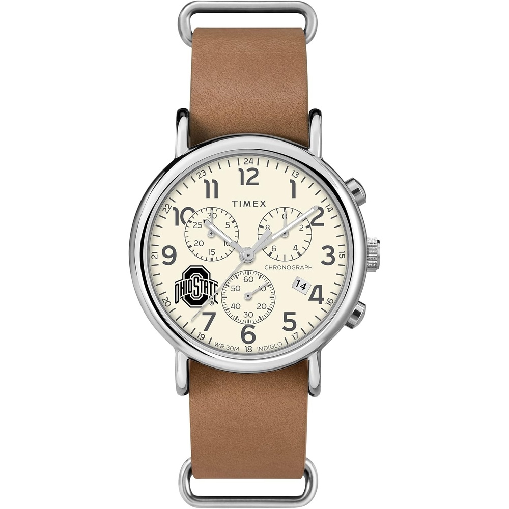 image:imageTimex Tribute Mens Collegiate Weekender Chrono 40mm Quartz Leather StrapOhio State Buckeyes